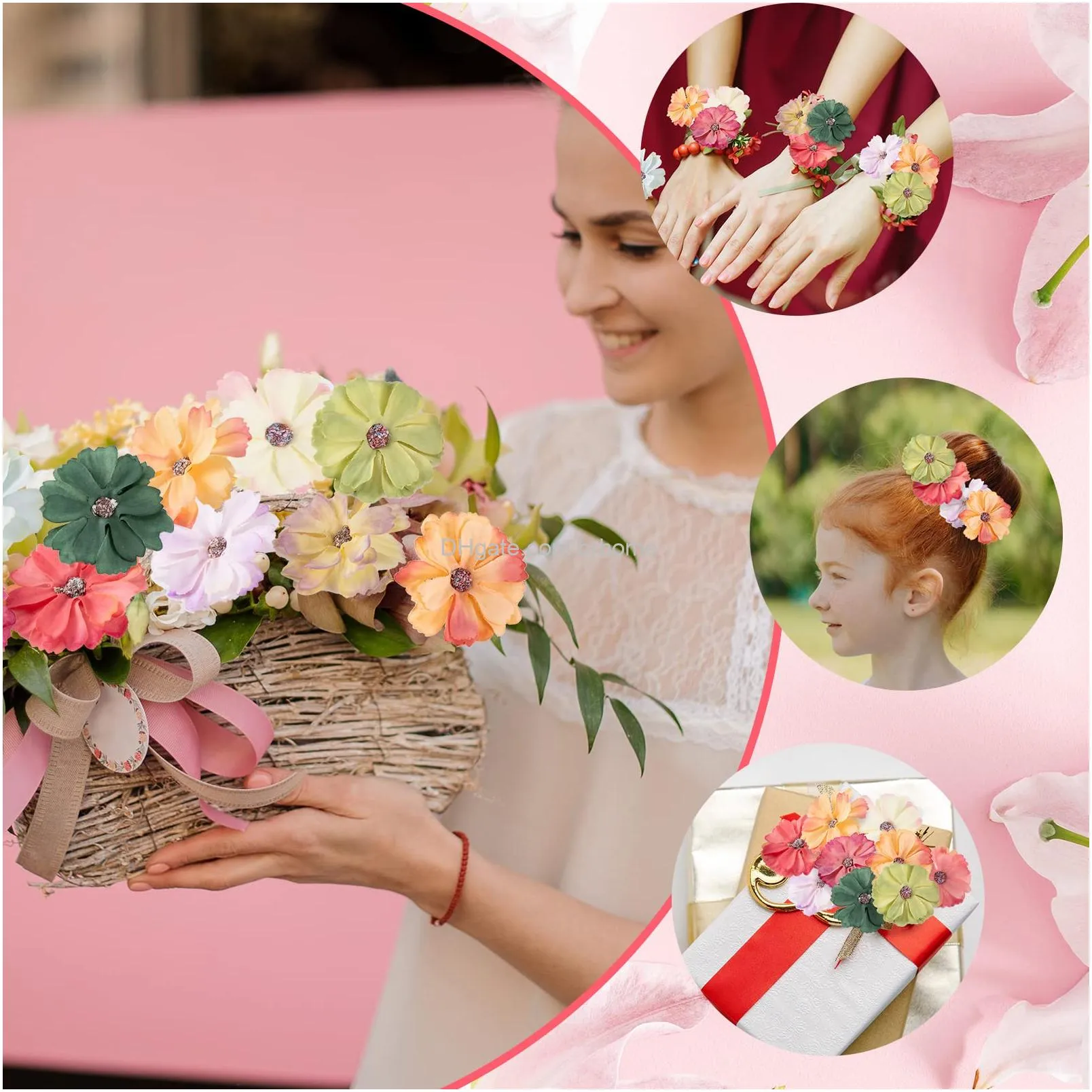 faux flowers heads for crafts artificial silk daisy flowers embellishments mini assorted faux flowers bulk diy wreath for diy holiday wedding party home garden decoration 4 cm colorful