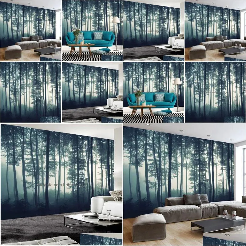 custom p o wallpaper 3d dense fog forest tree mural living room tv sofa bedroom painting nature landscape wall