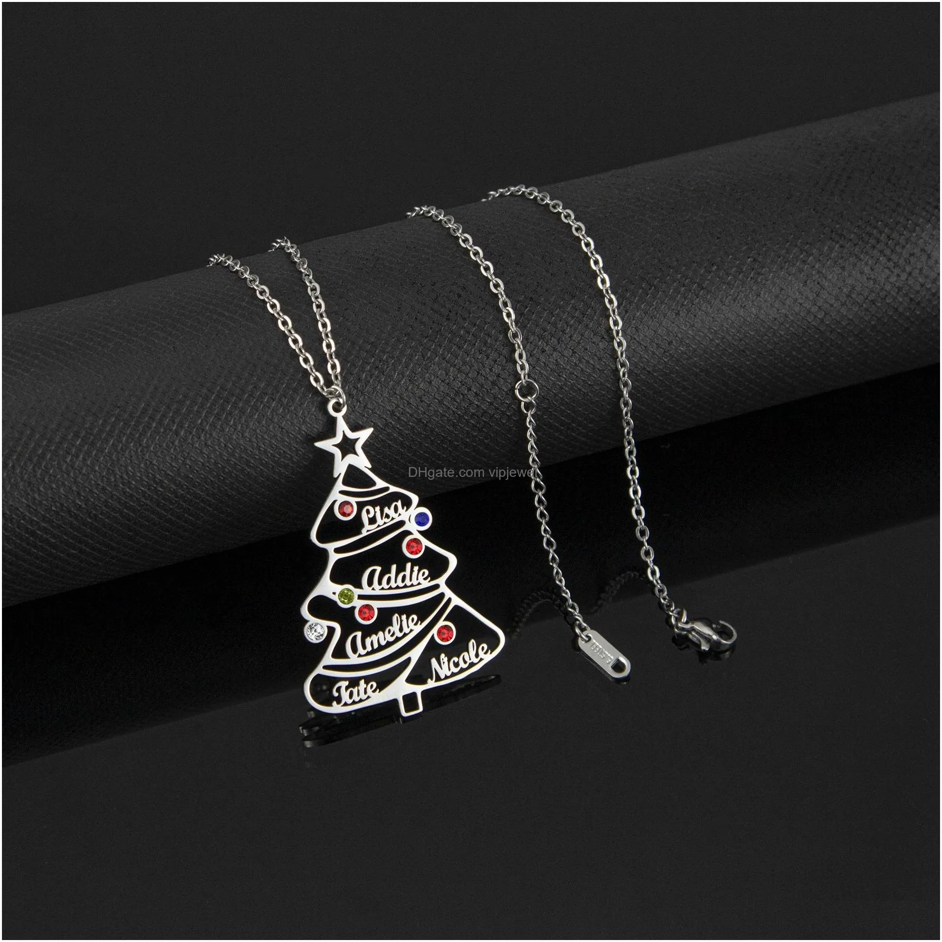 stainless steel christmas tree necklace color diamond christmas tree custom family name gift for family and friends