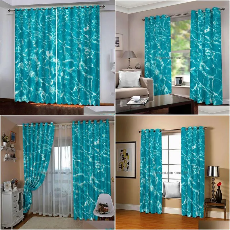 custom 3d curtain blue curtains luxury blackout 3d window curtains for living room bedroom waves curtains