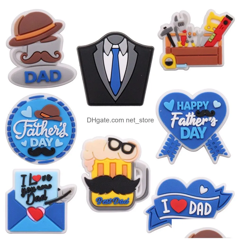 wholesale 100pcs pvc happy fathers day i love you beer heart dad suit garden shoe buckle boys girls accessories for backpack charms button