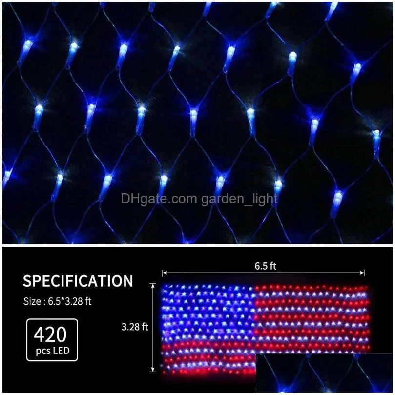 american flag string lights 390 420 leds waterproof led flags net light ac110v united states yard garden decoration festival holiday party christmas