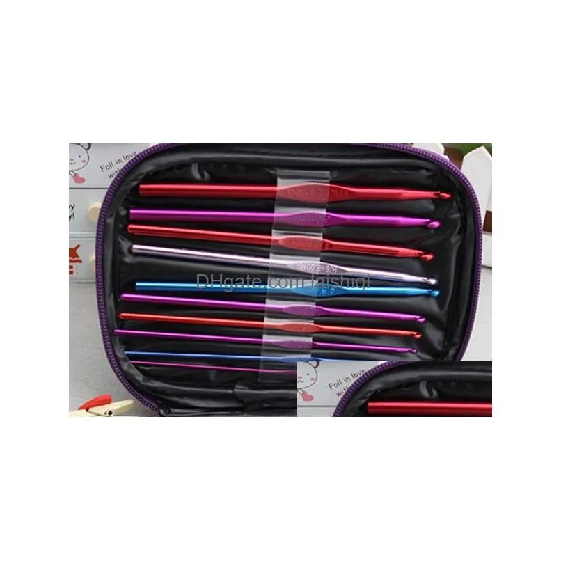 wholesale-22pcs/set multi-color aluminum cloghet hooks knitting needles weave craft with case 