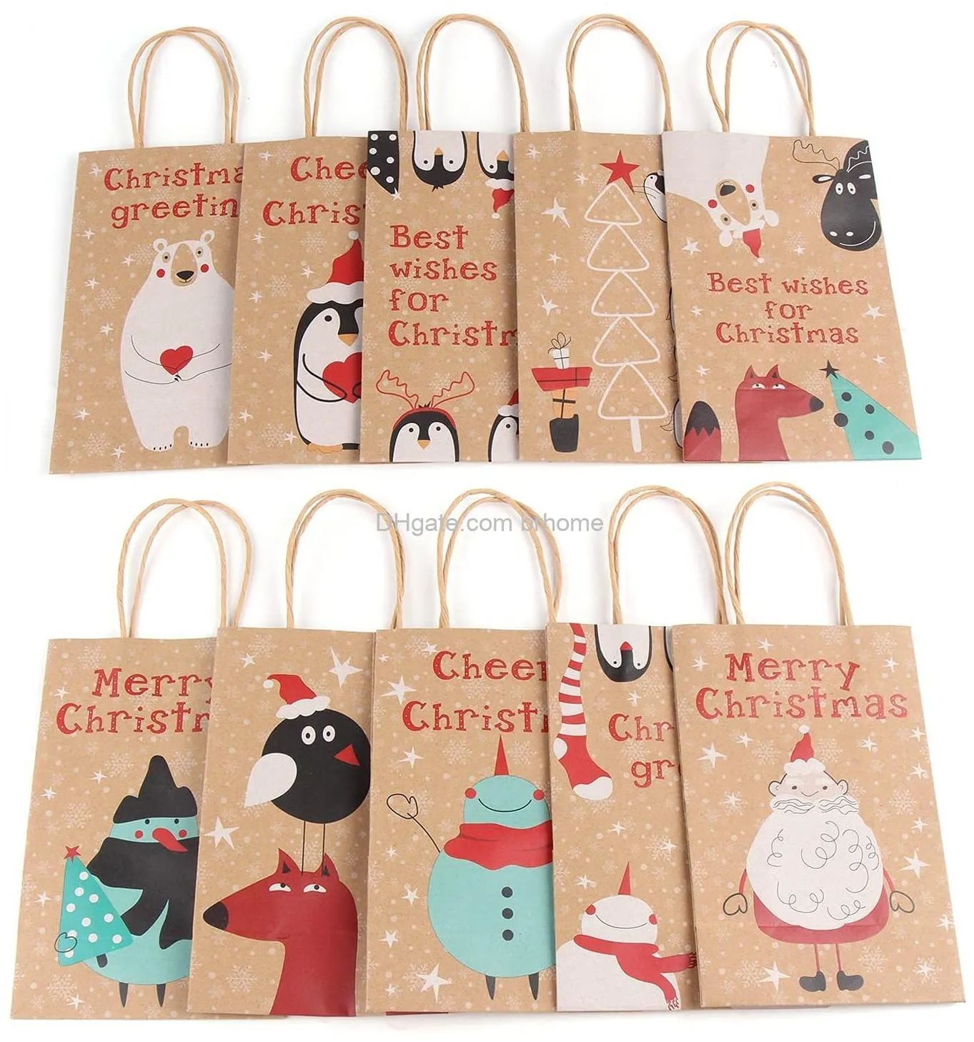 christmas kraft gift bags paper treat bags goody bags with handles for christmas party supplies decor 15 x 9 x 23cm