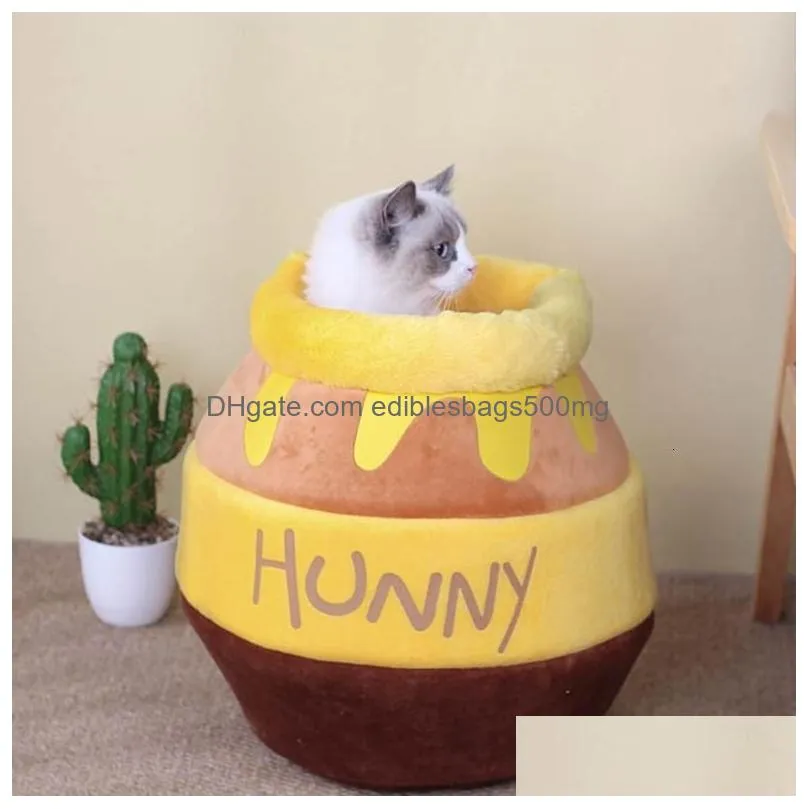 decorative objects figurines honey pot cat nest cartoon bed house cave lounger for cats kittens puppy kennel warm closed box cute pet sleep bag small dog