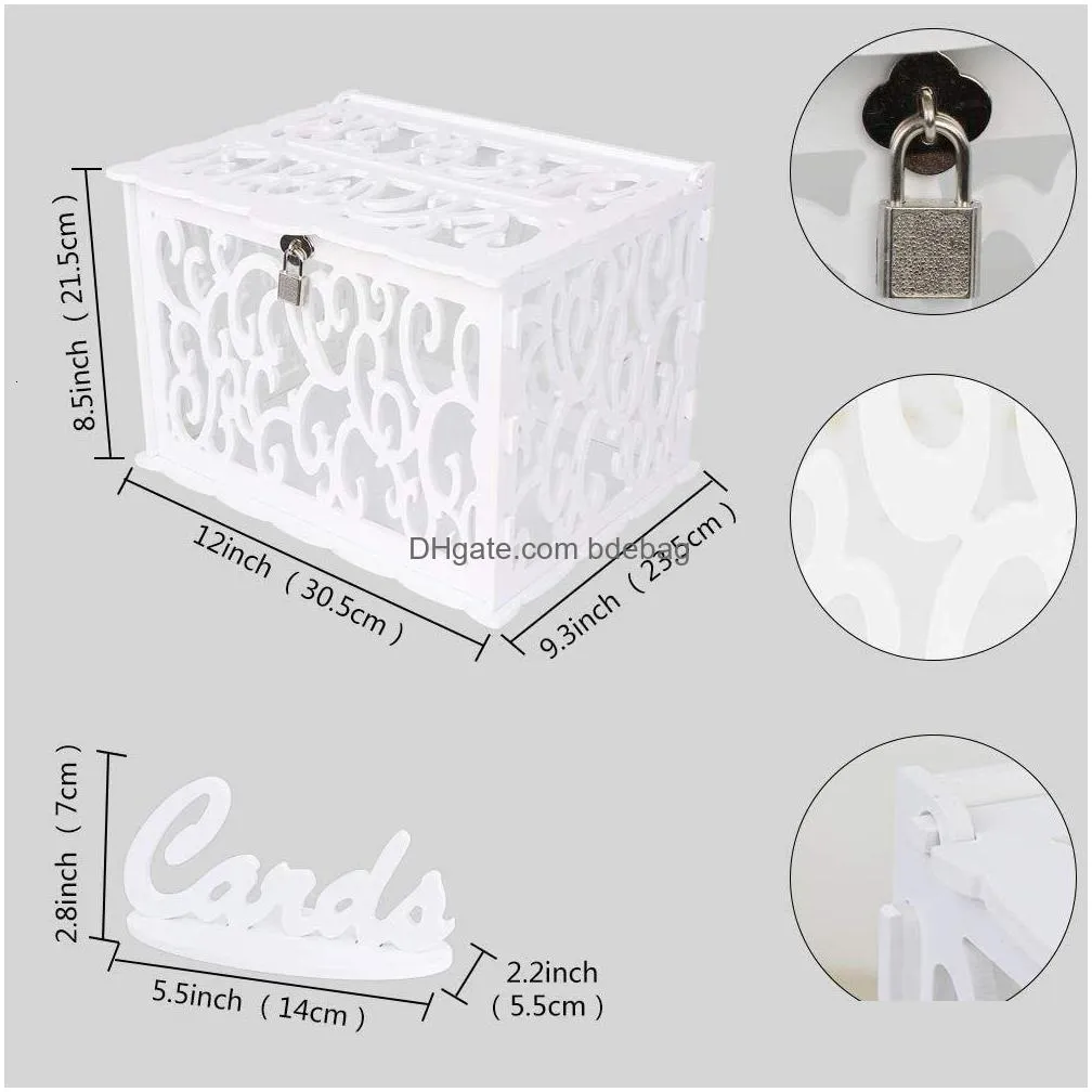 other event party supplies ourwarm diy white wedding card box with lock pvc graduation perfect for weddings baby showers birthdays