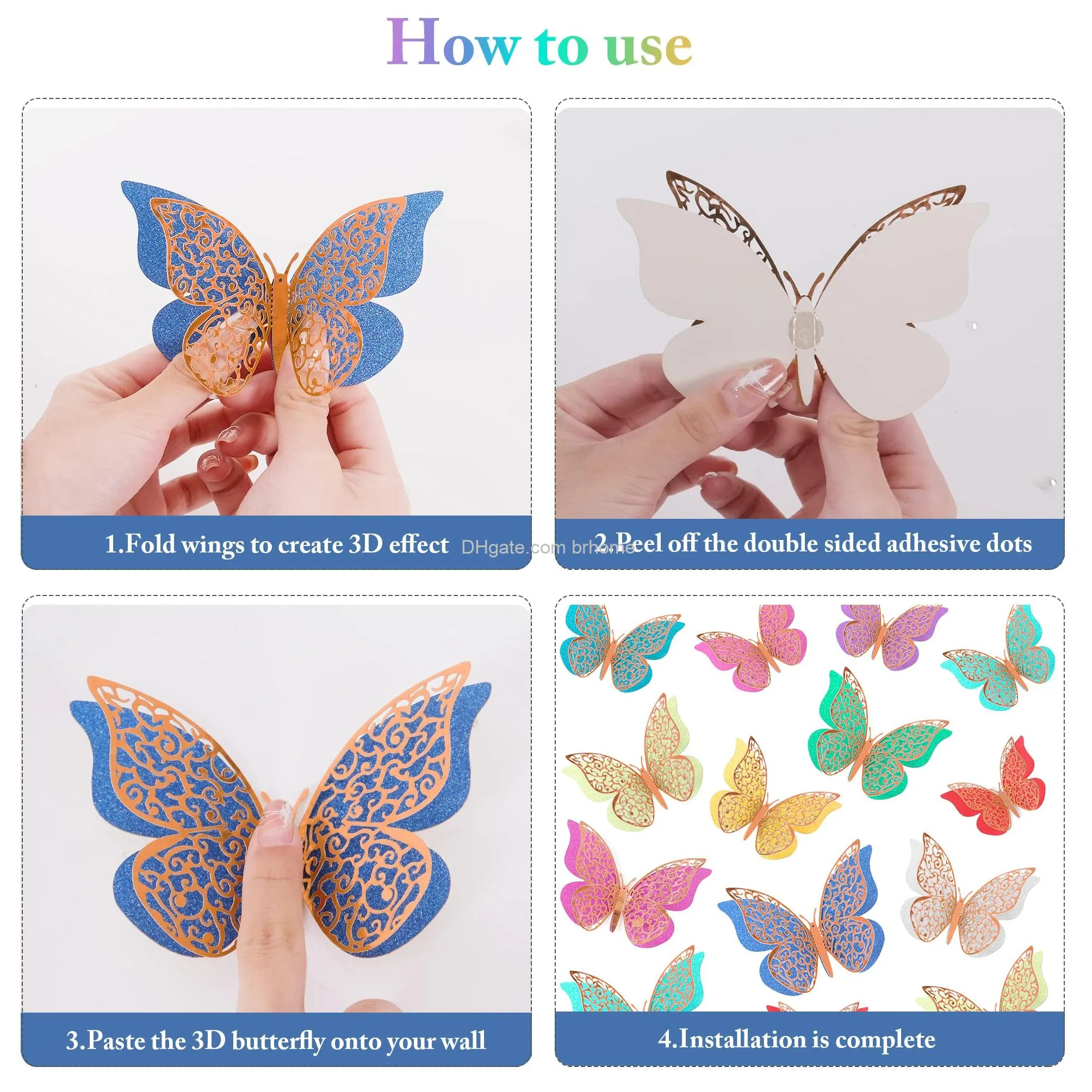 3d butterfly wall decor butterfly decorations double layers wall stickers for party decorations baby show decorations wedding decor room dcor diy gift rose gold
