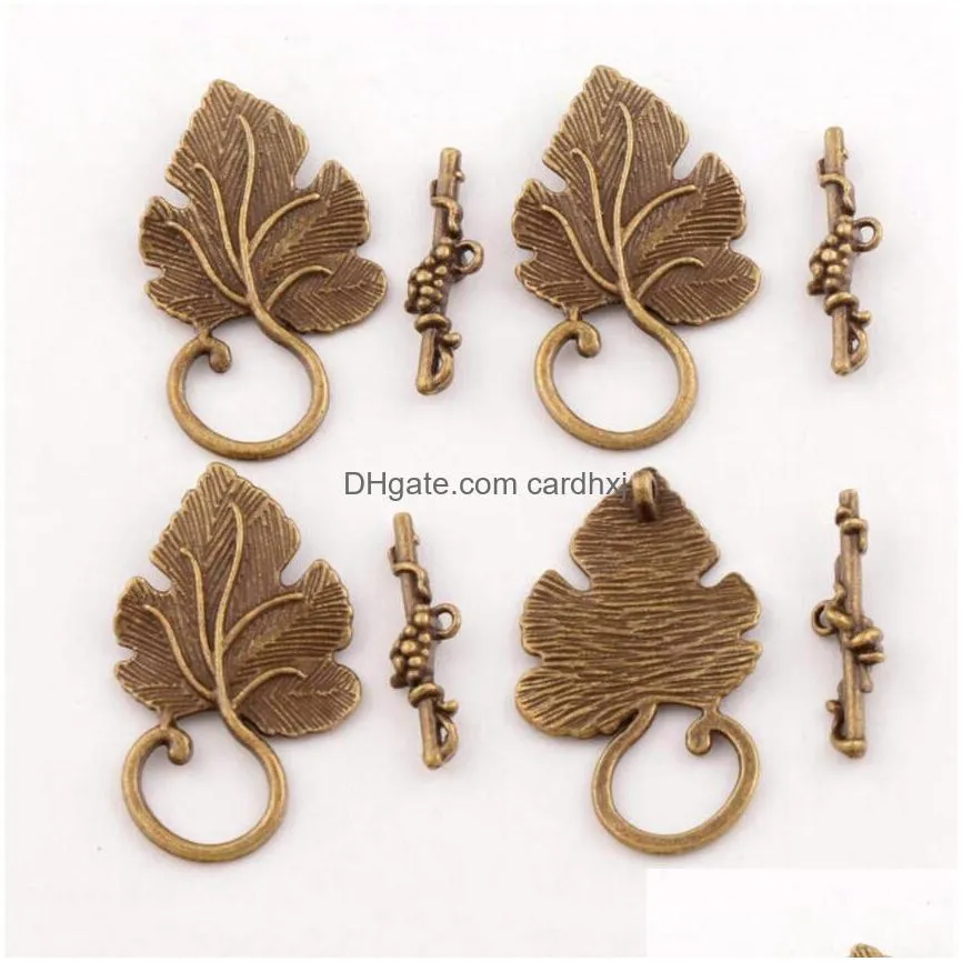 Clasps & Hooks Alloy Grape Leaf Bracelet Toggle Clasp Hooks Antique Sier/Gold/Bronze/Copper Jewelry Findings Fit Bracelets L872 52Sets Dhd74