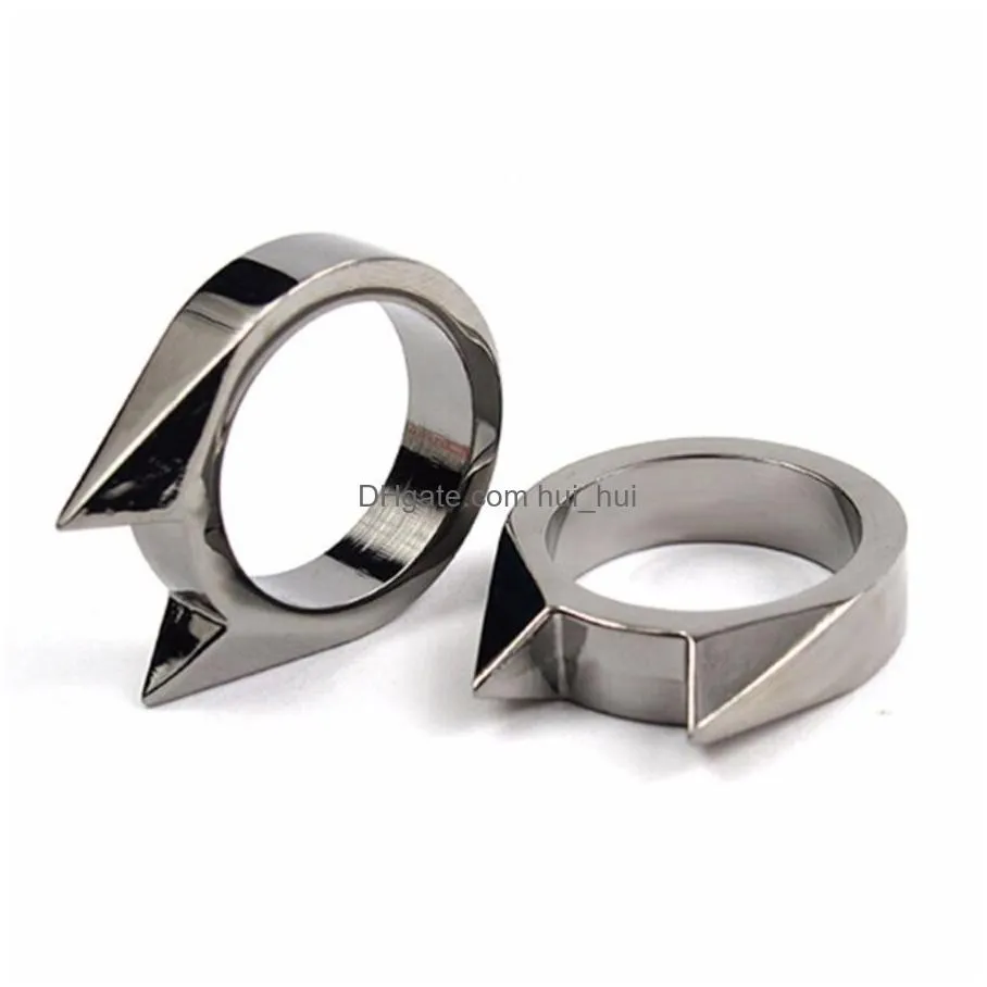 women men 1pcs safety survival edc self defence stainless steel finger defense ring tool silver gold black color 0s6k