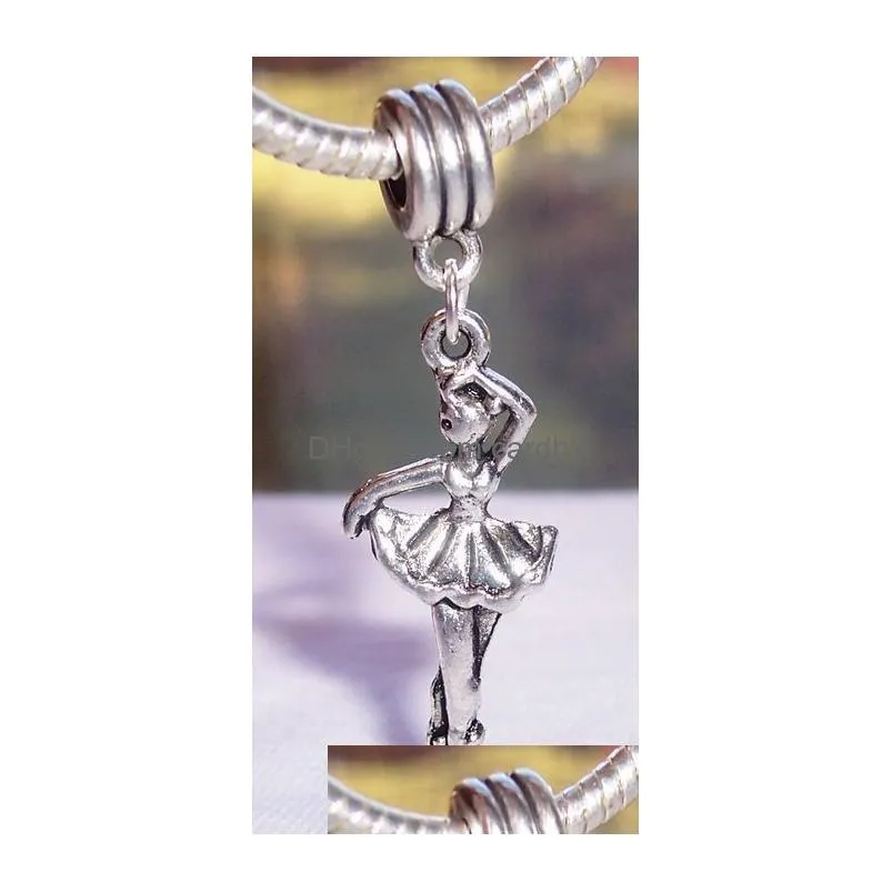 Charms 100Pcs Antiqued Sier Ballerina Ballet Dancer Dance Dangle Bead For European Charm Bracelets 44 X14 Mm Jewelry Jewelry Findings Dhzxd