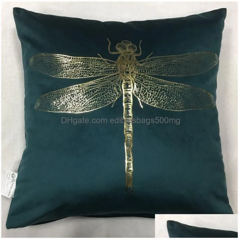 cushion decorative pillow selling insect dragonfly foil printing velvet garden cover gold stamping throw pillowcase chair 230505