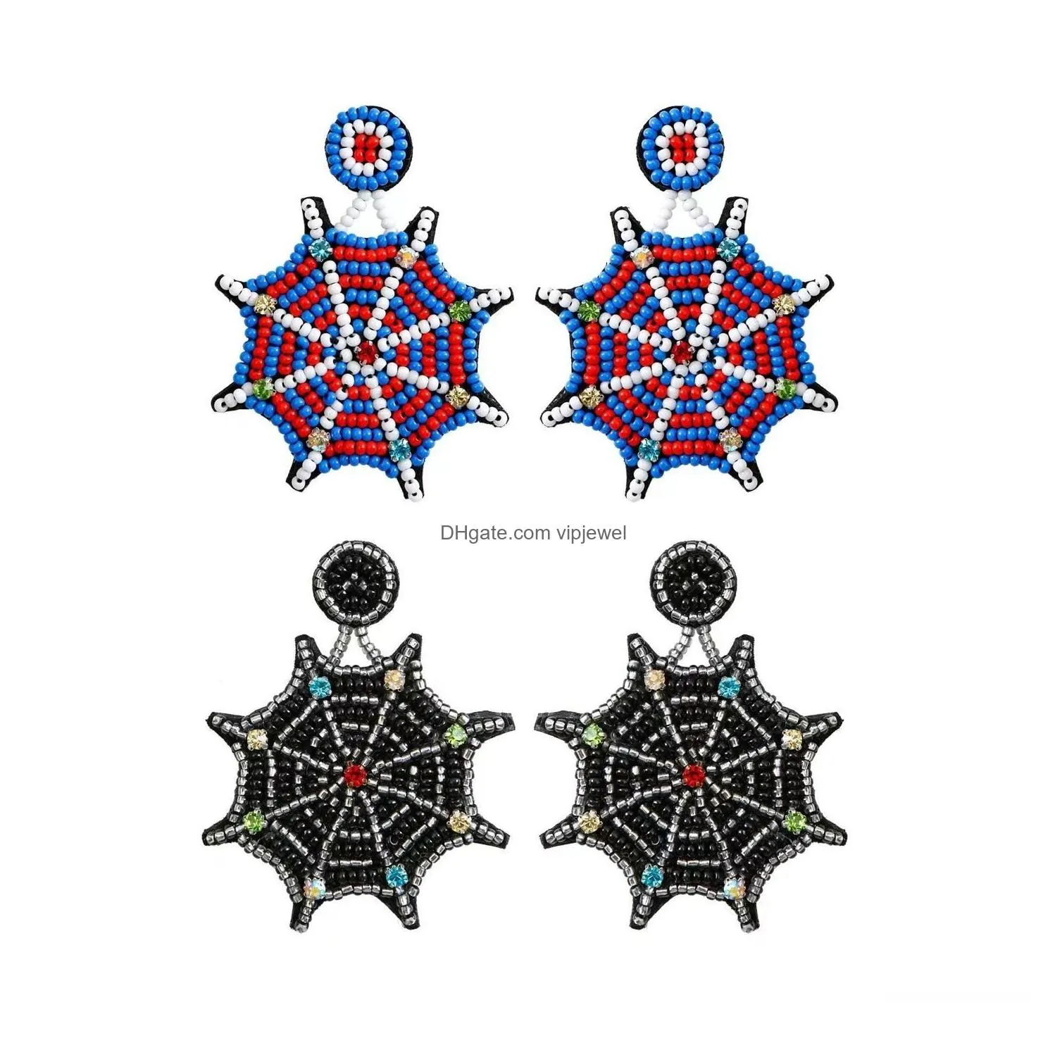 halloween exaggerate earrings hand-woven spider web beads pendant