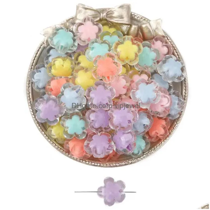 acrylic mixed color petal love rabbit beaded diy bracelet necklace cute beads 10pcs/lot