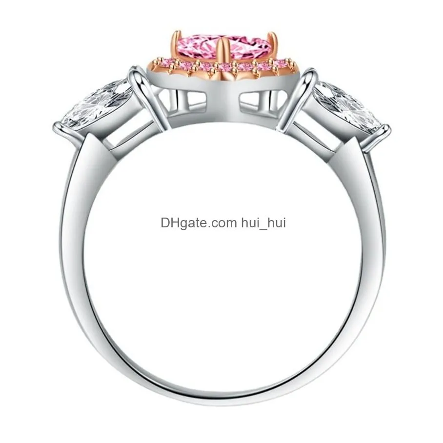 color diamond pink gold square princess ball edge womens ring wedding gift 2lql