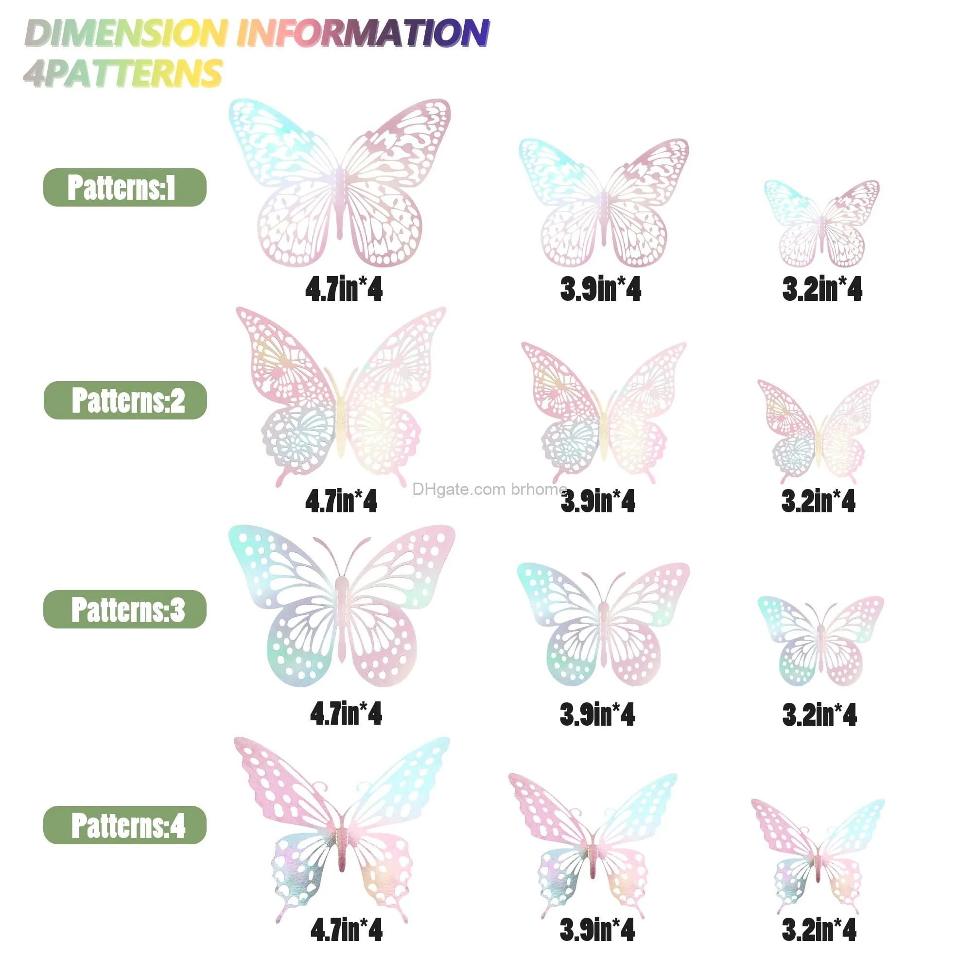 3d butterfly wall decor 4 styles 3 sizesbutterfly birthday decorations butterfly party decorations butterfly cake decorationsremovable pink butterfly decorations laser pink