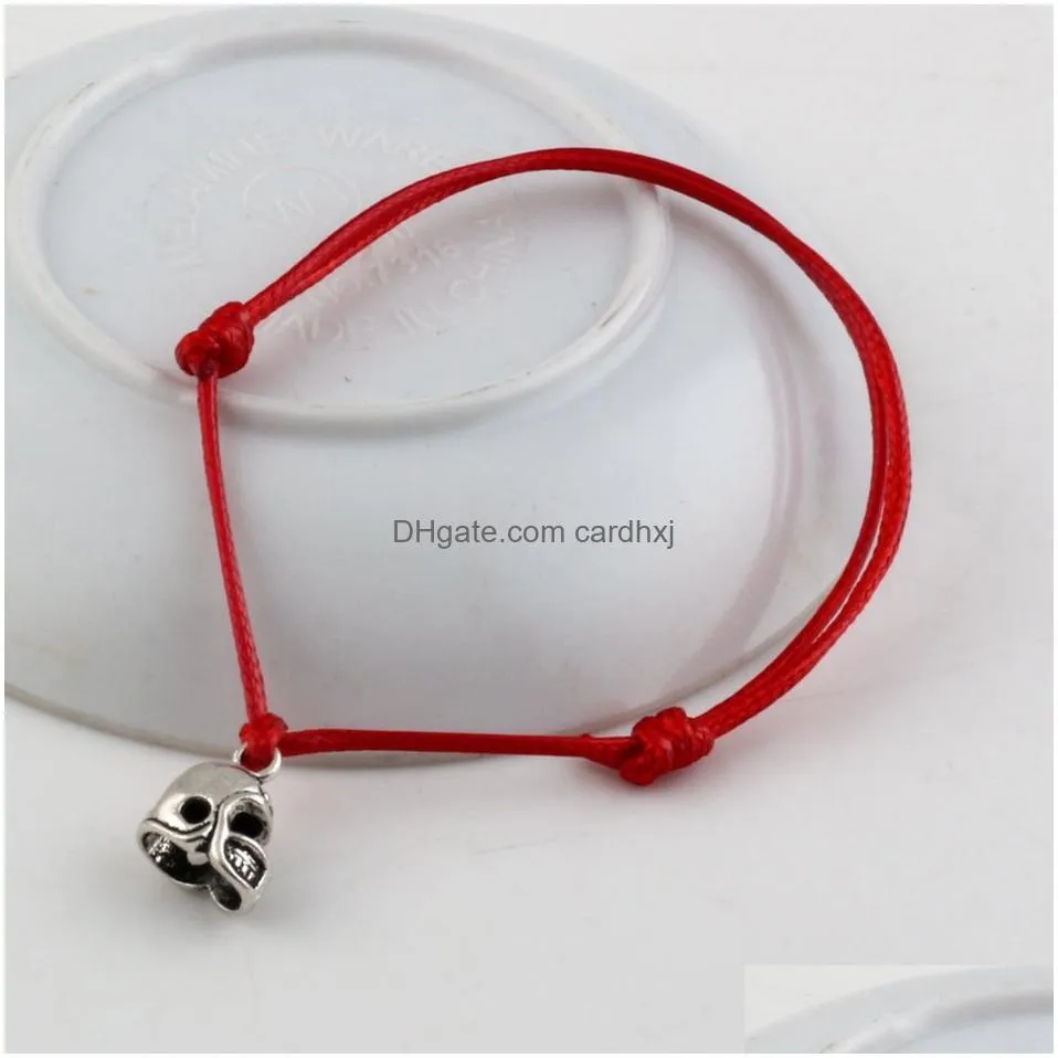 Charms 100Pcs New Adjustable Bracelets Red Color Waxes Rope Antique Sier Alloy 3D Small Football Helmet Charms Bracelet Jewelry Jewelr Dhmuv