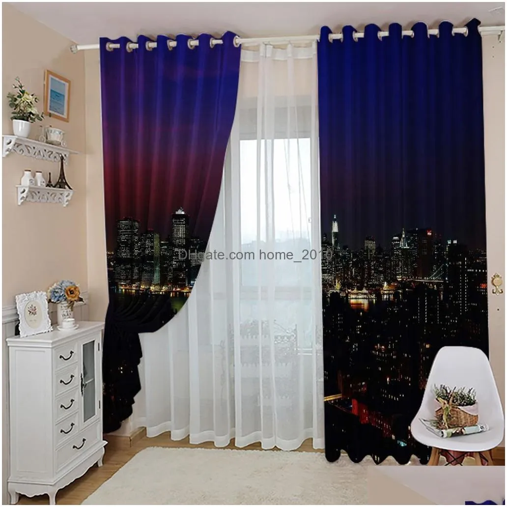 beautiful p o fashion customized 3d curtains blue night building curtains blackout curtain