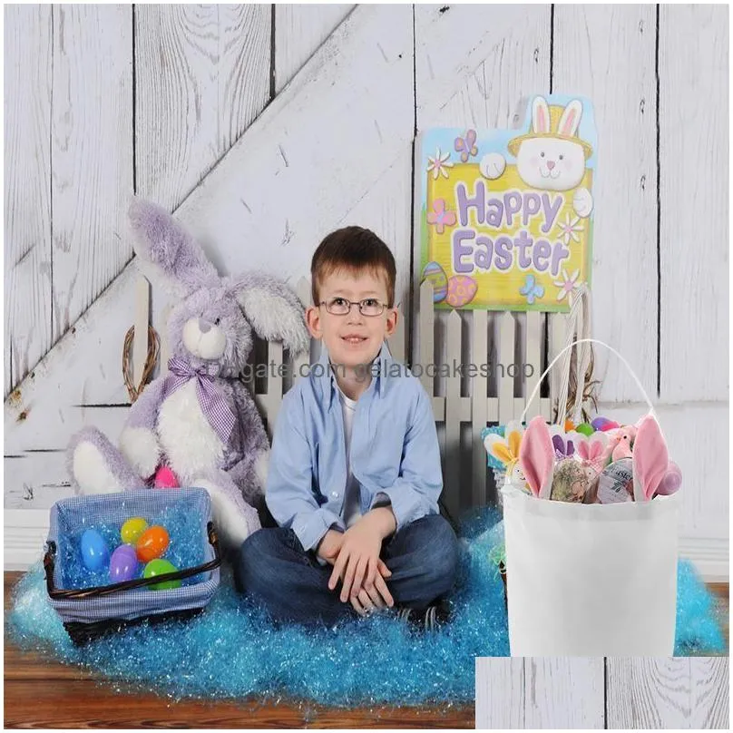 diy sublimation easter bunny basket rabbit ear polyester creative candy tote bag easter bag decoration for home crafts gift