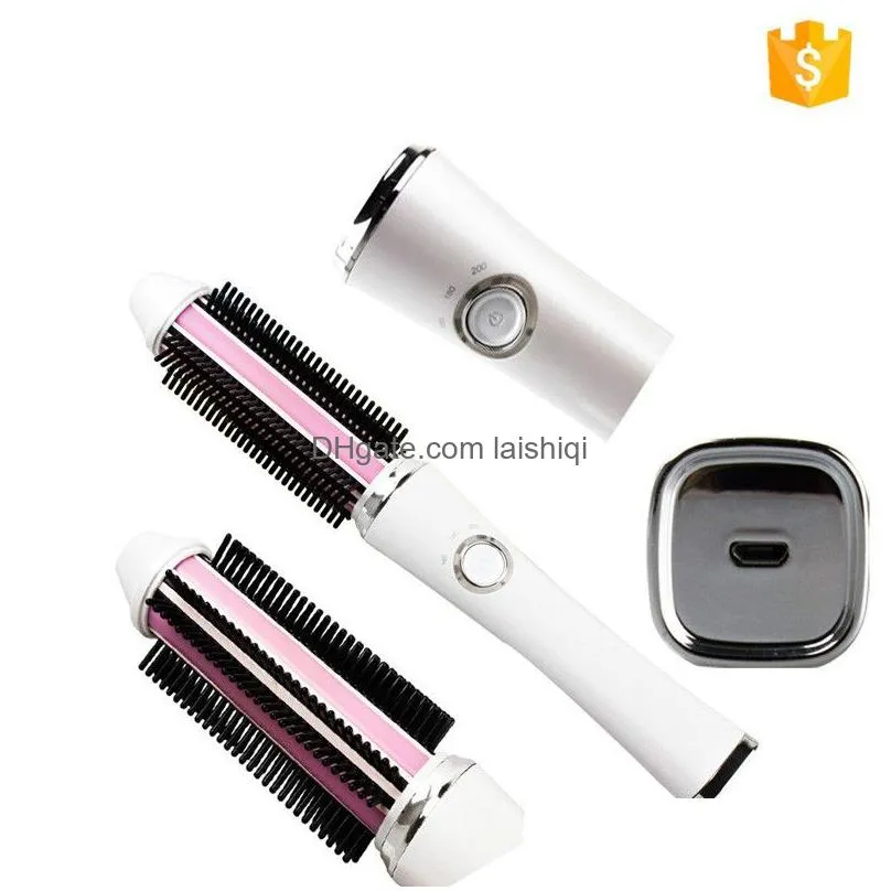 2 in 1 battery electrical curling iron usb wireless mini hair curler for travel straightening hair comb shiping