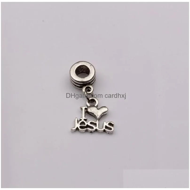 Charms Sell 100Pcs Antique Sier I Love Jesus Heart Relius Dangle Beads Fit Bracelet 23X16 403 Jewelry Jewelry Findings Components Dhuhx