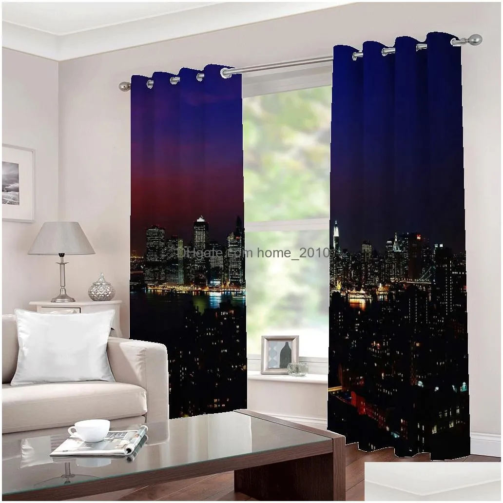 beautiful p o fashion customized 3d curtains blue night building curtains blackout curtain