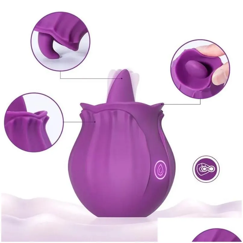 wholesale rose flower shape nipple vibrating tongue vibrator clitoral sucking vibrator suction clot sucker dildo toys womens