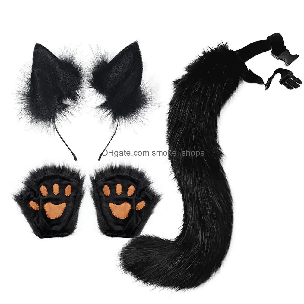 amazons halloween set animal claw simulation plush fox ear hair hoop animal ear animal tail cos accessories