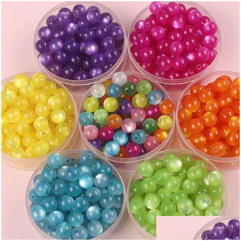 50pcs/lot resin colored round beads straight hole beads handmade diy bracelet headdress ring necklace