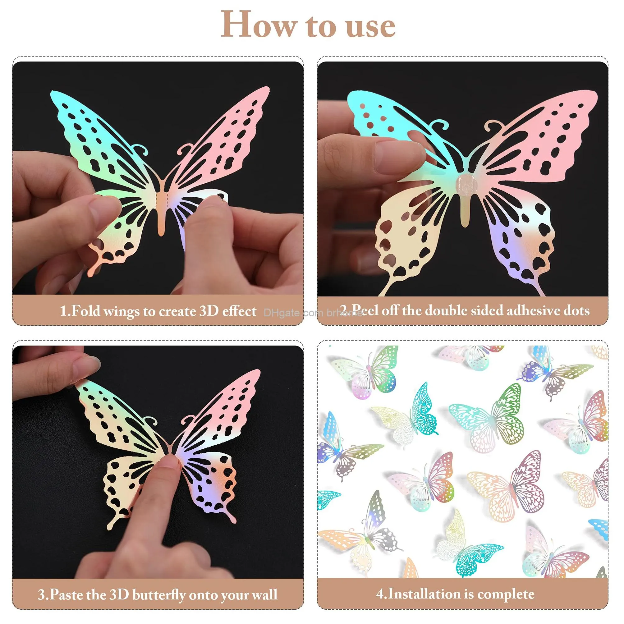3d butterfly wall decor 4 styles 3 sizes butterfly birthday decorations butterfly party decorations cake decorations removable wall stickers room decor for kids nursery classroom wedding decor laser