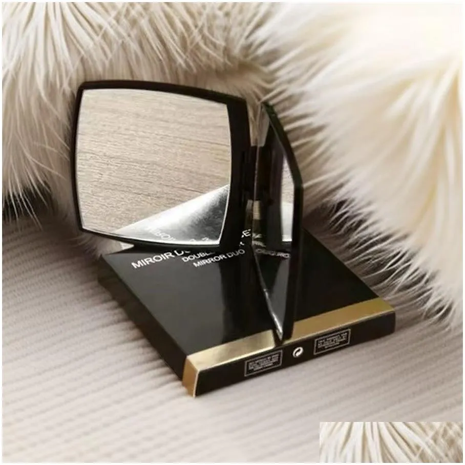 brand folding compact face mirrors with velvet dust bag mirror black portable classic style makeup tools