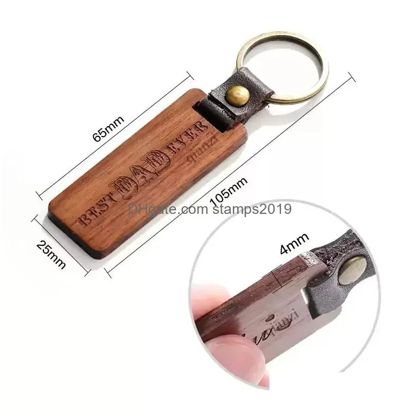 personalized leather keychain pendant beech wood carving keychains luggage decoration key ring diy thanksgiving holiday gifts