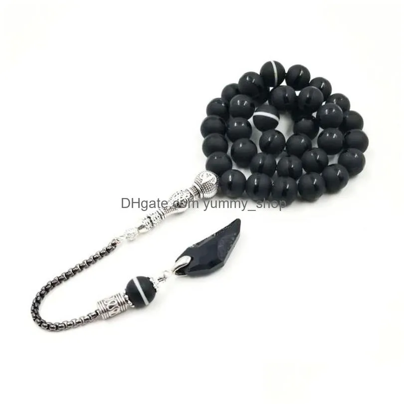 charm bracelets crystal tasbih and agates tassel style black muslim prayer beads 33 66 99misbaha islam rosary islamic gift 230215