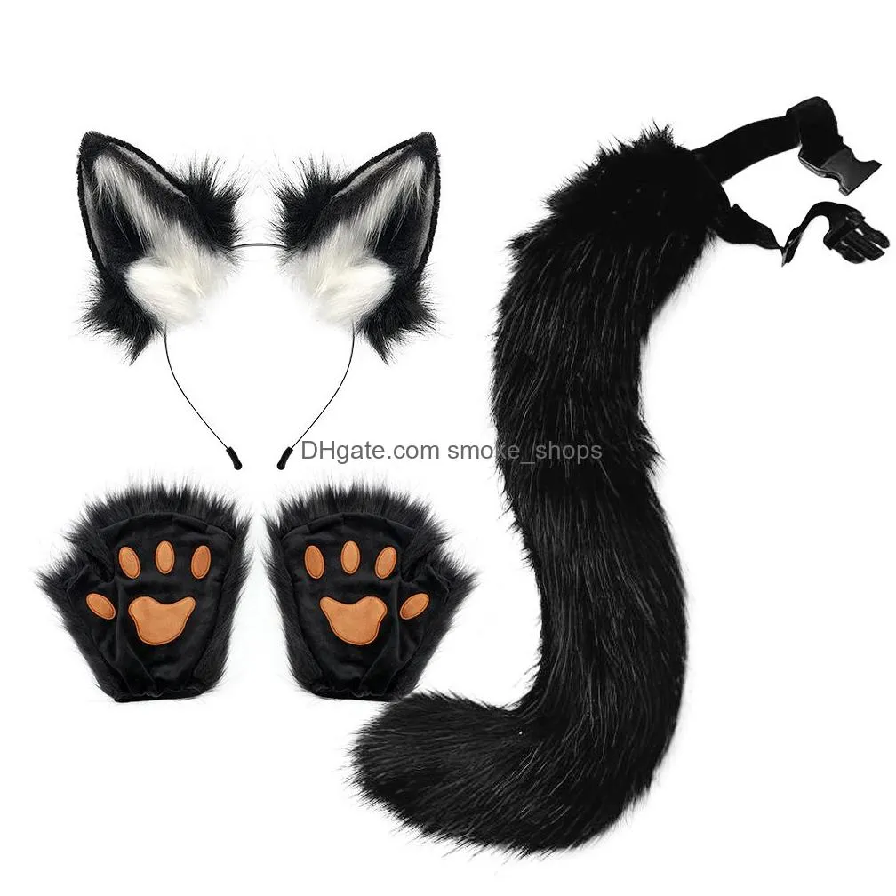 amazons halloween set animal claw simulation plush fox ear hair hoop animal ear animal tail cos accessories