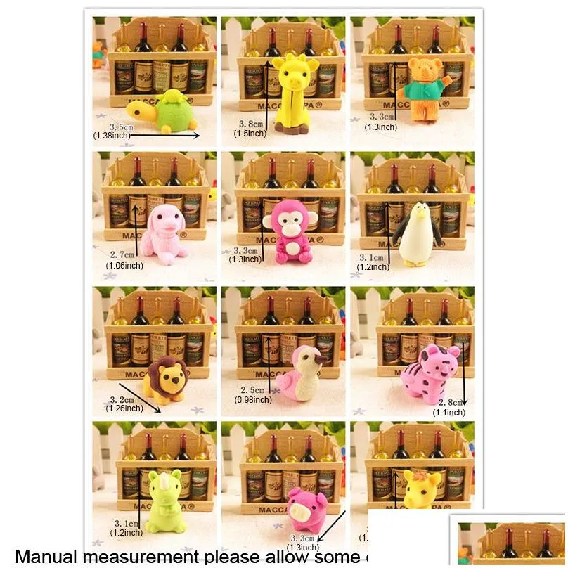 Erasers Wholesale 50Pcs/Pack Colorf Cute Cartoon Animal Pencil Eraser Ding Art Painting Rubber Correction Exam Writing Tpr Assemblable Dhfln