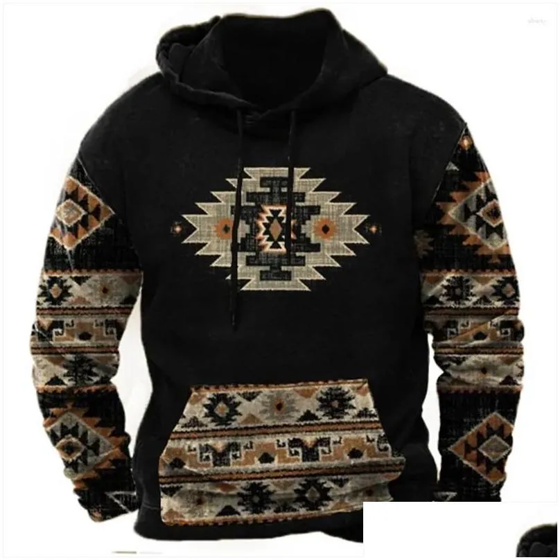 Men`S Hoodies & Sweatshirts Mens Hoodies Autumn 3D Totem Print Street Vintage Sweatshirt Oversized Hoody For Men Clothes 4Xl Plover Lo Otnwl