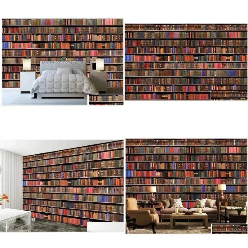 3d bookshelf bookcase background wall modern wallpaper for living room