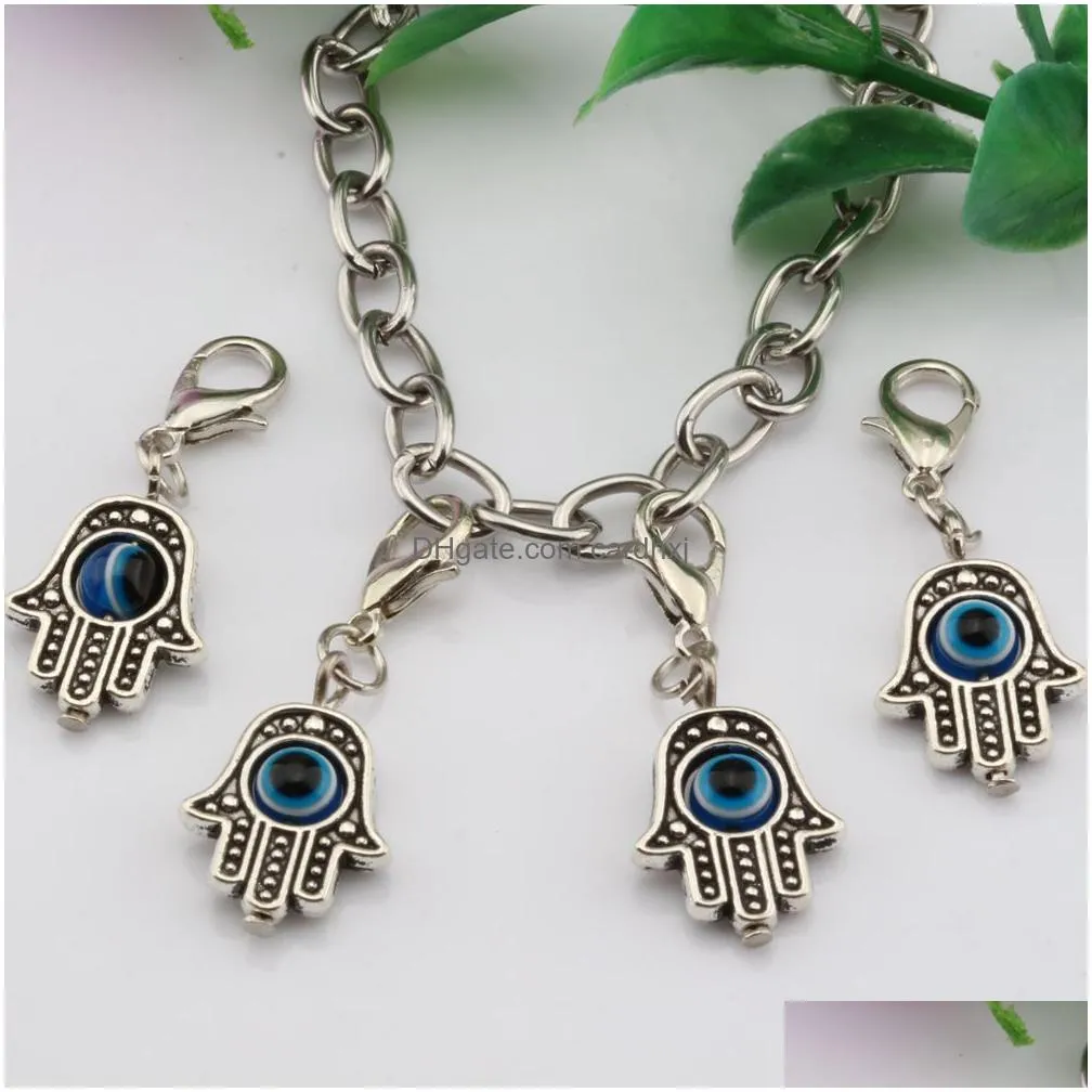 Charms 100Pcs Antique Sie Hamsa Hand Evil Eye Kabh Good Luck Charms With Lobster Clasp Fit Charm Bracelet Diy Jewelry 13X32.5Mm Jewelr Dheq3