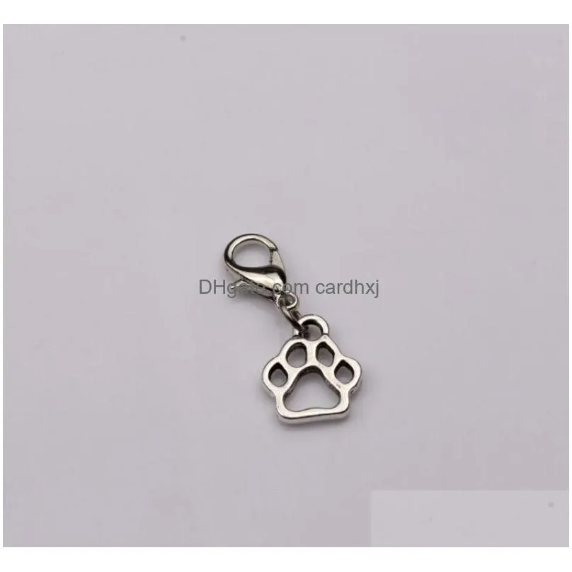 Charms 100Pcs Hollow Dog Paw Floating Lobster Clasps Charm Pendants Jewelry Making Diy Handmade Craft 11X27Mm Antique Sier Jewelry Jew Dhcm0