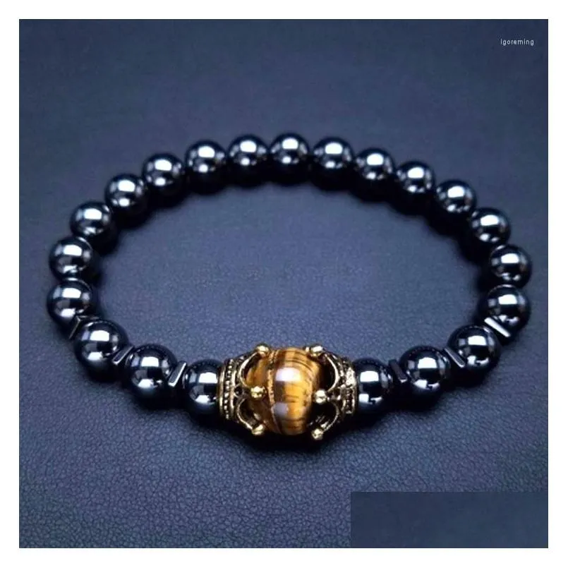 Beaded Strand Stylish And Luxurious Mens Bracelet With Crown Tiger Eye Stone For Men Jewelry Bracelets Otkom