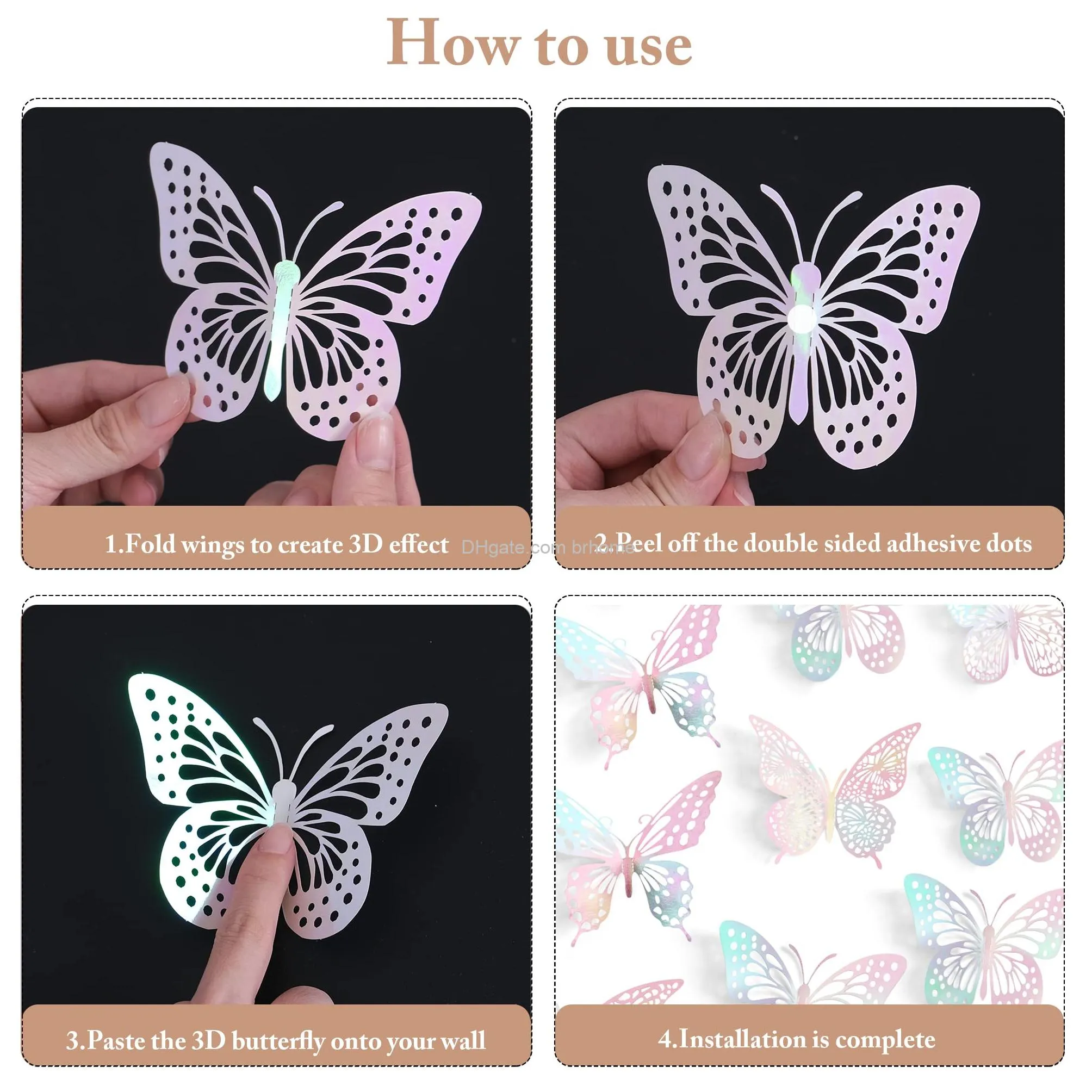 3d butterfly wall decor 4 styles 3 sizesbutterfly birthday decorations butterfly party decorations butterfly cake decorationsremovable pink butterfly decorations laser pink