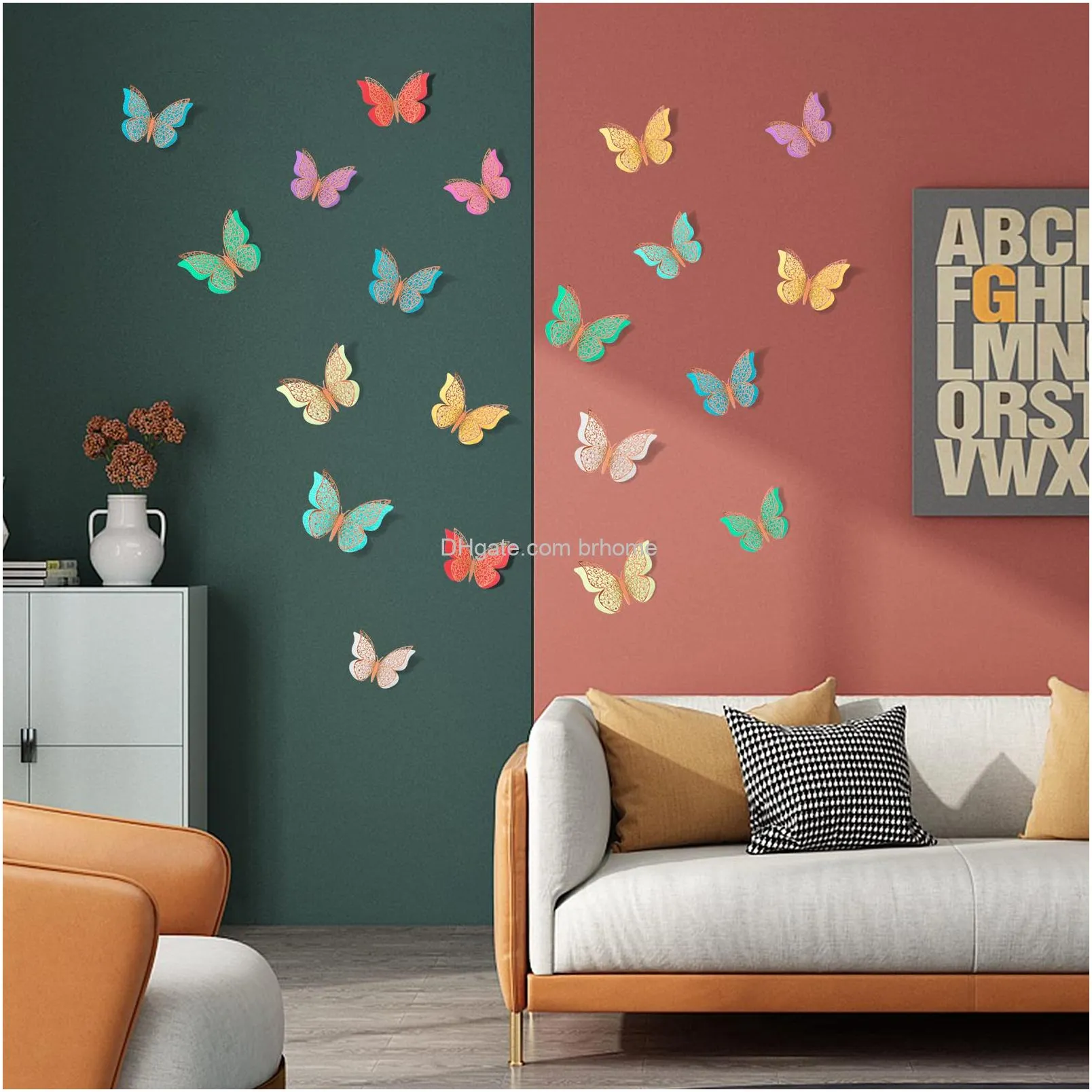 3d butterfly wall decor butterfly decorations double layers wall stickers for party decorations baby show decorations wedding decor room dcor diy gift rose gold