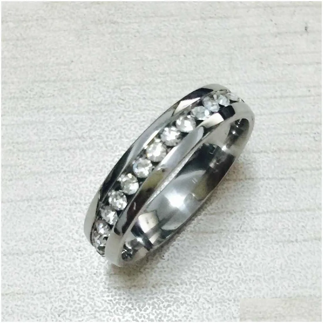 Band Rings Classic 6Mm White Gold Sier Color Plated Cz Diamond Rings Wedding Band Tungsten Lovers Ring For Women And Men Jewelry Ring Ot83D