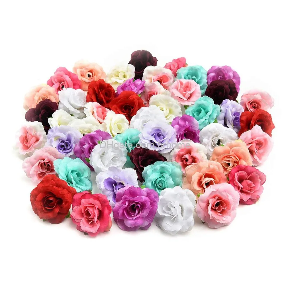rose artificial silk daisy rose flowers wall heads for home wedding decoration diy wreath accessories craft fake flower 5cm multicolor