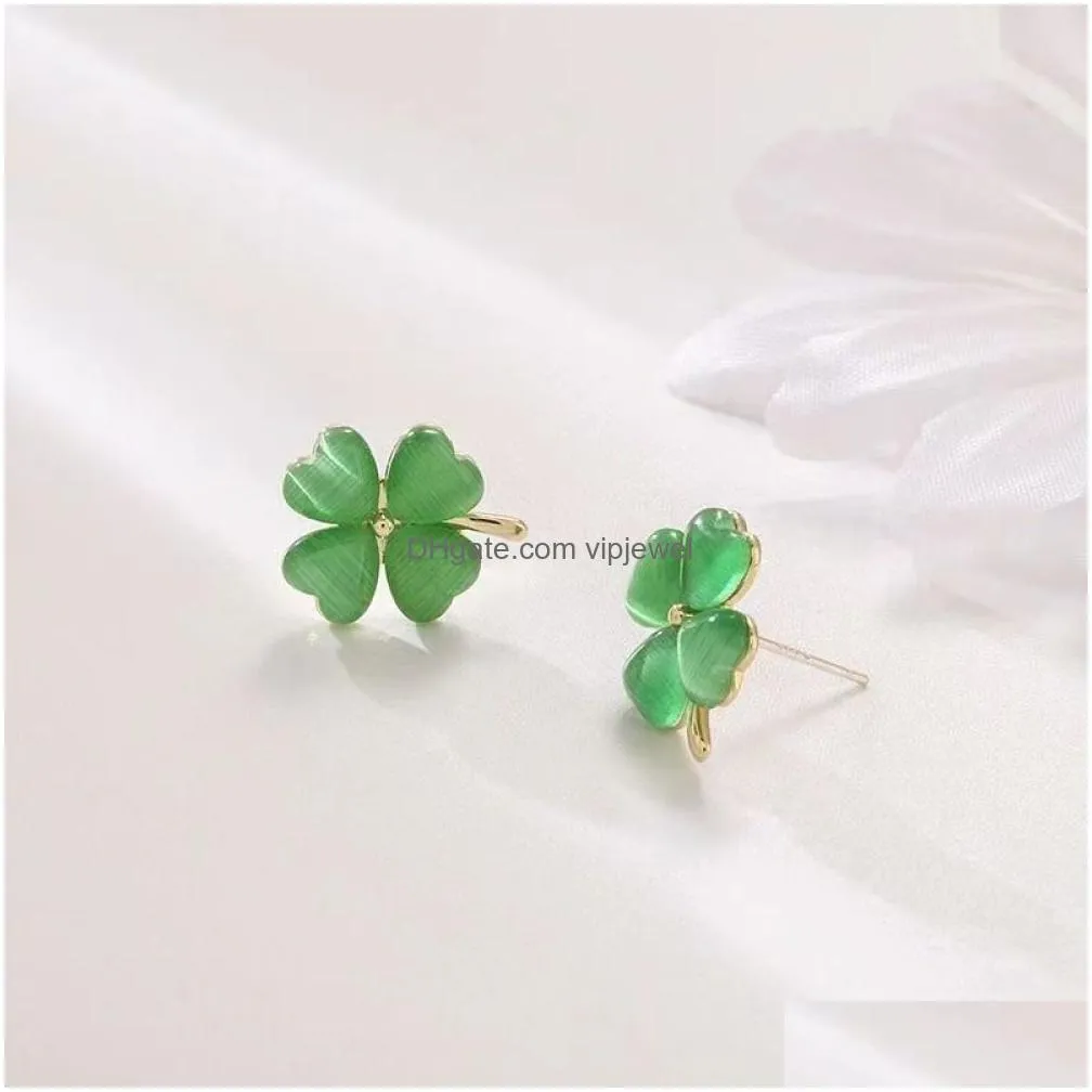 elegant clover stud earrings with opal y2k flower earrings minimalist gift for girls and women