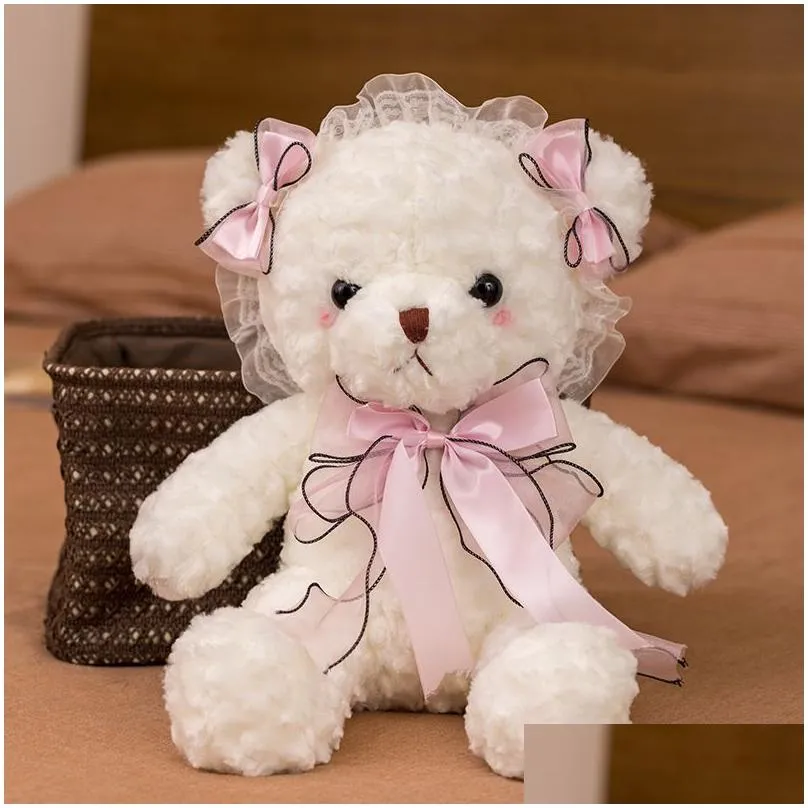30cm silk ribbon bowknot plush toys teddy bear doll pendant home decoration pp cotton soft stuffed bears toy-doll toy gifts