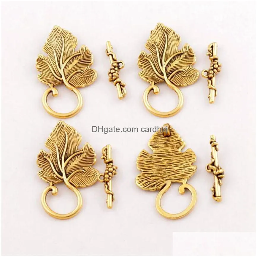 Clasps & Hooks Alloy Grape Leaf Bracelet Toggle Clasp Hooks Antique Sier/Gold/Bronze/Copper Jewelry Findings Fit Bracelets L872 52Sets Dhd74