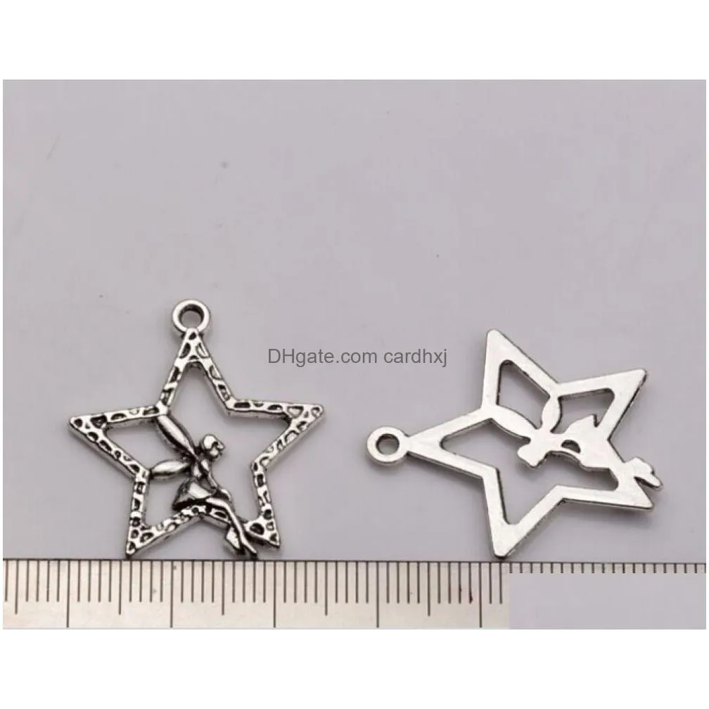 Charms 150Pcs Antiqued Sier Alloy Single-Sided Design Star Angel Charm Pendants 25 X 29.5Mm Diy Jewelry Jewelry Jewelry Findings Compo Dha78