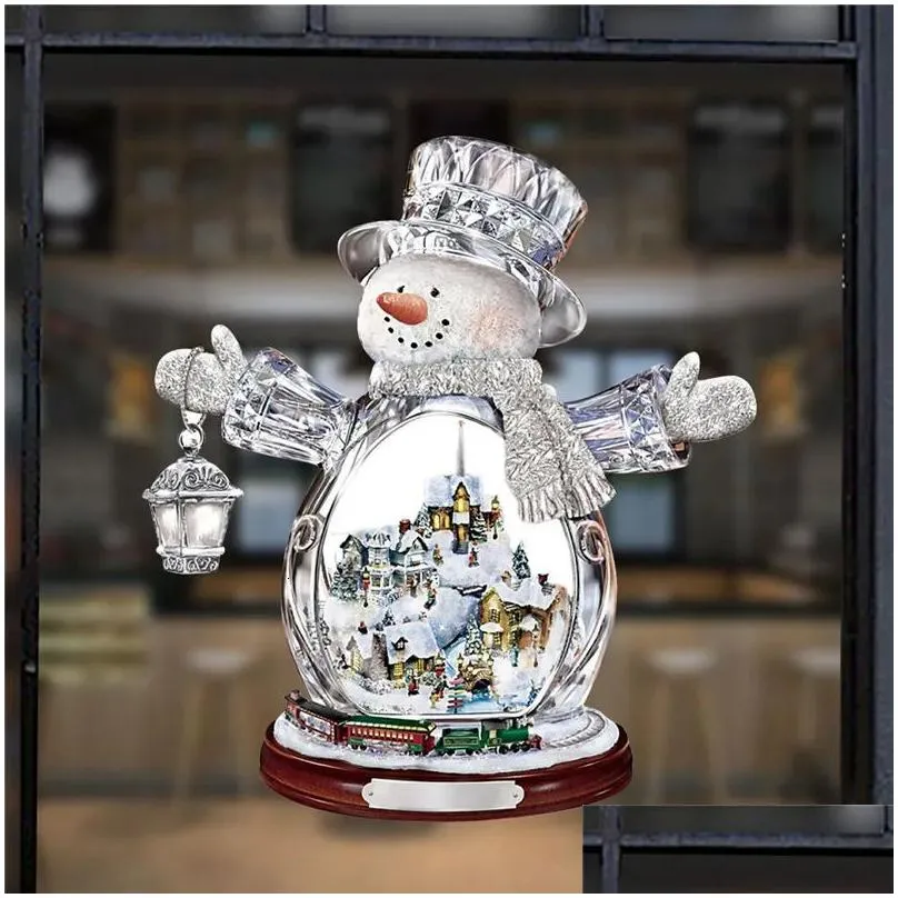 Christmas Decorations Christmas Decorations Crystal Tree Santa Claus Snowman Rotating Scpture Window Paste Sticker Winter Year Party H Ot7L1