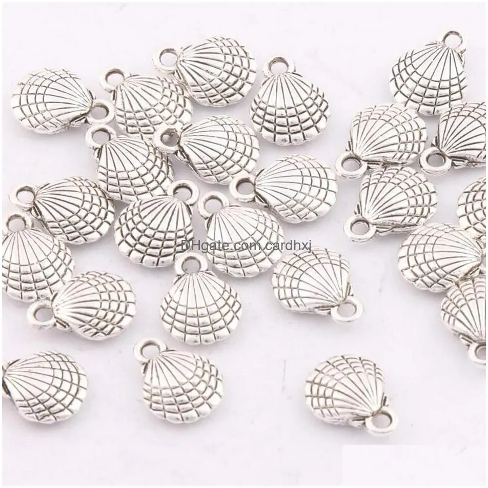 Charms Shell Charm Beads 200Pcs/Lot Sell Mic 13.1X10Mm Antique Sier Pendants Jewelry Diy Jewelry Jewelry Findings Components Dhebt