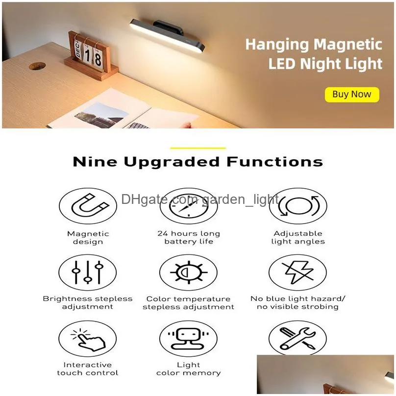 desk lamp hanging magnetic night light led table lamps rechargeable stepless dimming cabin lights for closet wardrobe background balcony